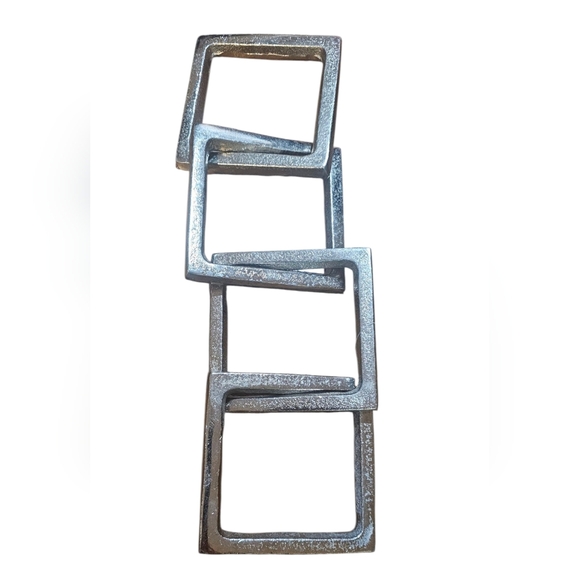 Modern Distressed Silver Geometric Home Decor 4 Square Links 4.15"Sq x 18" Long - Picture 4 of 6